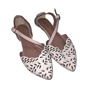 Klub nico pointed flats Leather Laser Cut Beige Tan Sandals size 8 anthropologie